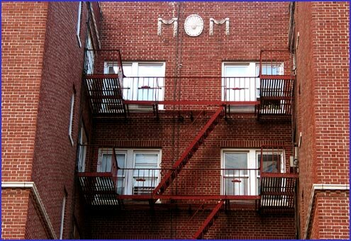 "MOM" and red fire escape